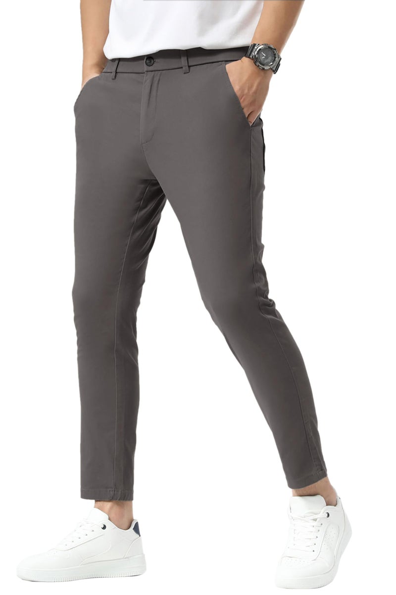 Plaid&Plain Men's Slim Fit Khaki Pants Stretch Cropped Chino Skinny Pants 130201 Grey 27 - Image 1